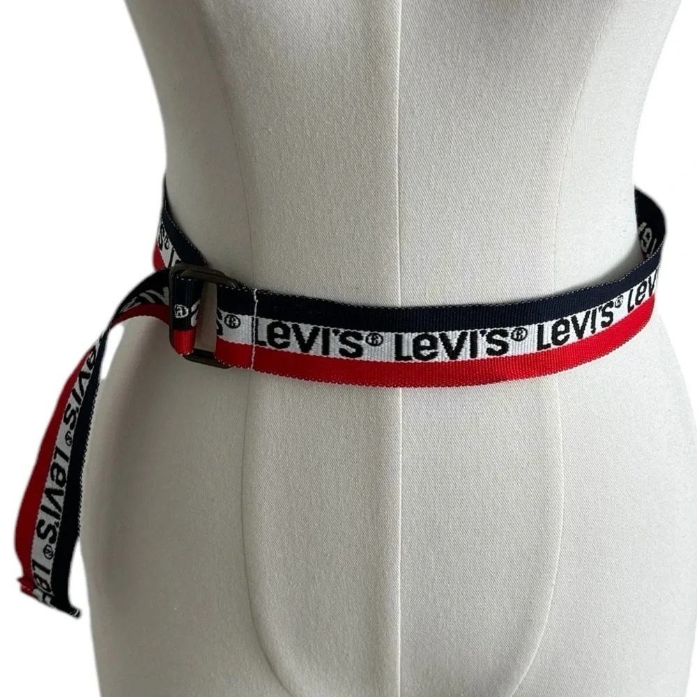 LEVI’S Fabric Belt 33 Inches Red White Blue Unisex Men Woman Vintage Vibes Jeans